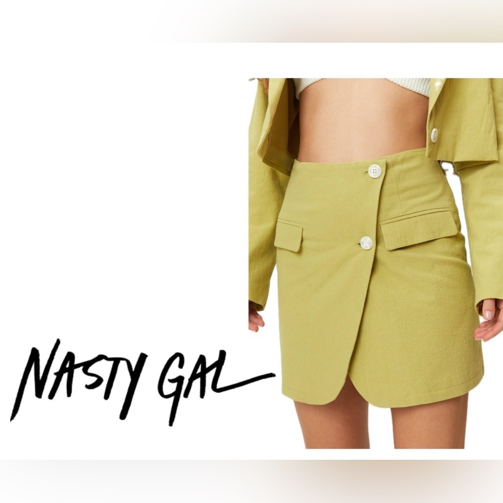 Nasty Gal Cotton Fitted Mini Pelmet Skirt Size 10 Sage Green